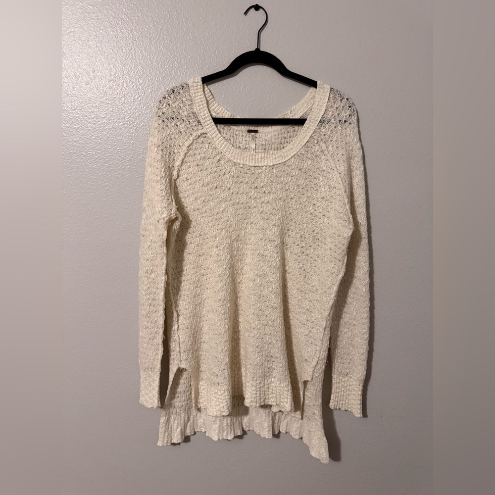 Free People Boat Neck High Low Cozy Cream Ivory Knit Sweater. Size: Medium. - Picture 2 of 12